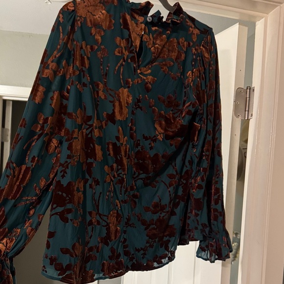 Entro Teal and Brown Floral Blouse - Picture 4 of 4